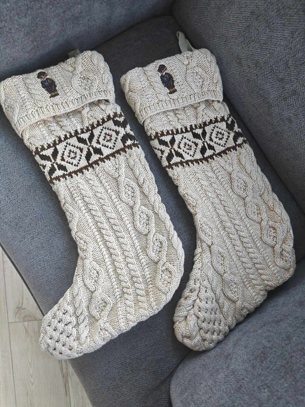 Ralph Lauren Crescentwood Fair Isle cotton Christmas stockings Pair